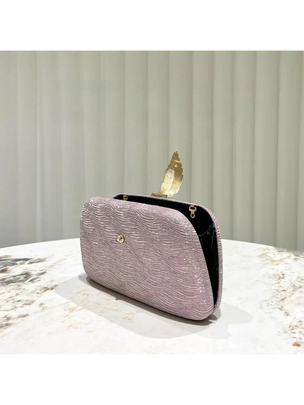 👜Women's Pink Banquet Bag Dinner Elegant Clutch With Metallic Leaves Clasp